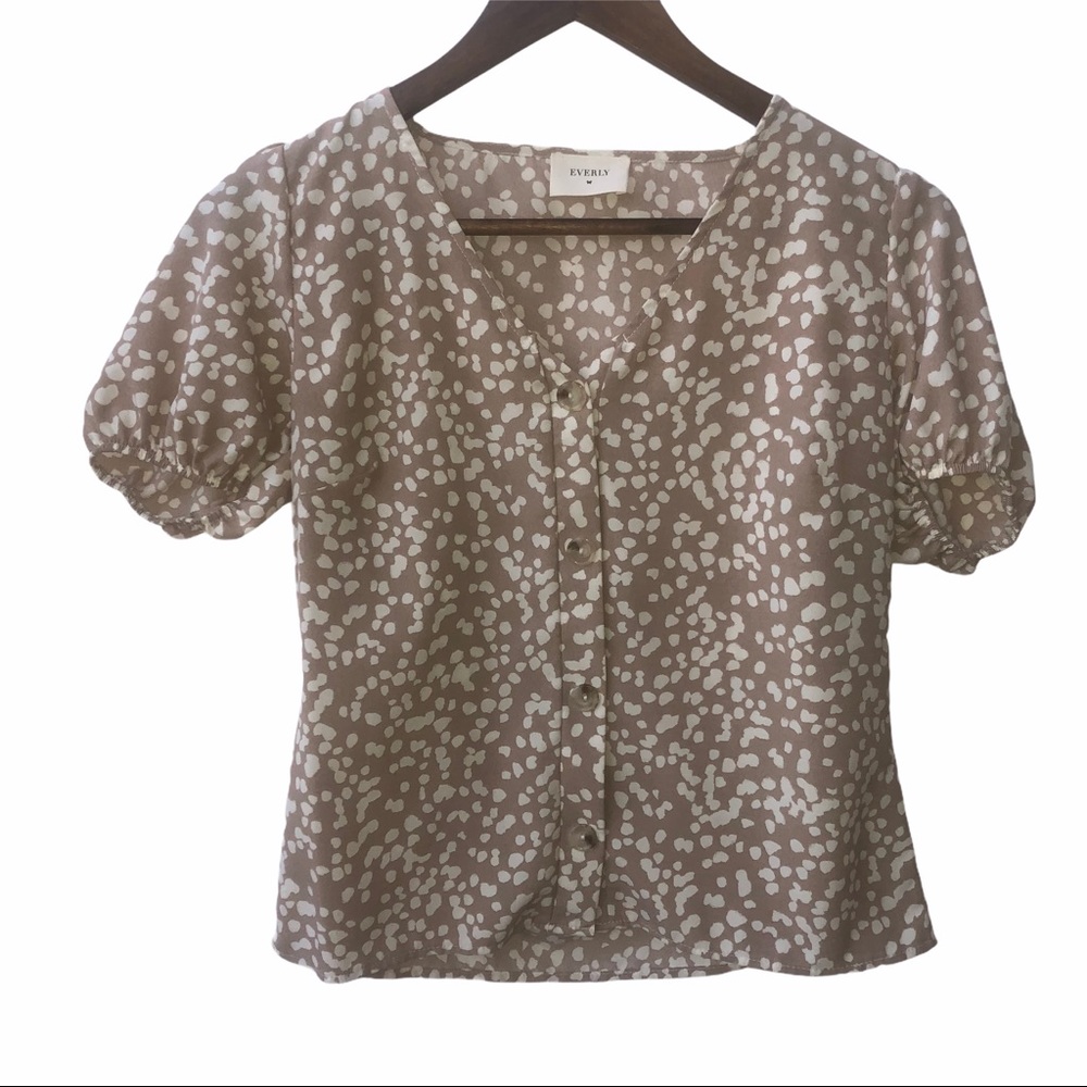 Everly Spotted Small Button Up Shirt Blouse